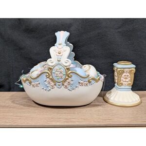 Vintage Victorian Easter Basket Ceramic 5 Decorated Eggs Candle Holder Ornate